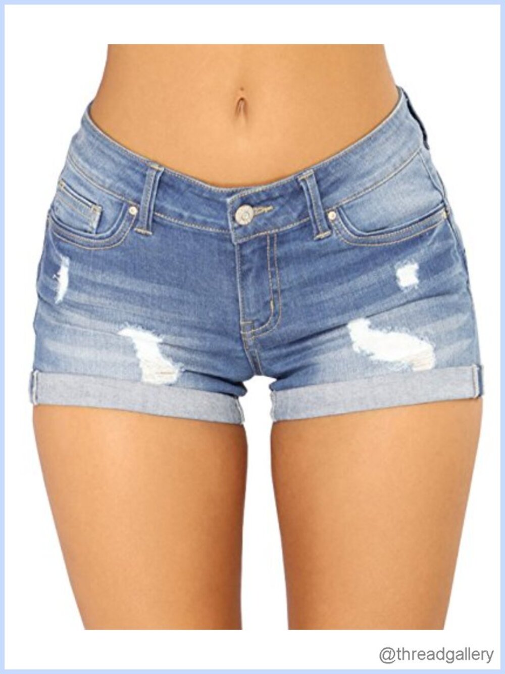 Women's Stretchy Denim Jean Shorts Mid Rise Cuffed Hem 5-Pocket